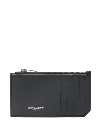 Saint Laurent zip-top card holder - men - CALFSKIN - One Size - Blue