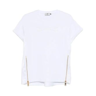 Elisabetta Franchi T-Shirts, female, White, Size: XS Gesso Cotton Sweater