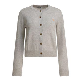 Maison Kitsun&eacute; Grey Knitwear Baby Fox Cardigan - female - Maison Kitsun&eacute; - Cardigans - Gray - XS - Knitwear