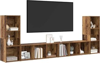 Berkfield Home TV Cabinet with Shelf with Storage 4 pcs Old wood Engineered wood in Brown