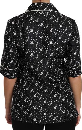 Dolce & Gabbana Womens Black Guitartrumpet Print Silk Shirt Top