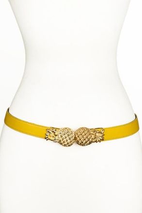 Raina Pineapple buckle Leather Belt in Yellow at Nordstrom, Size Medium