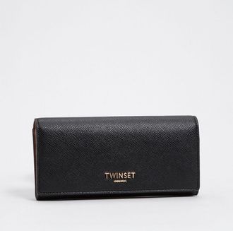 Twinset Portafoglio grande in pelle sintetica Saffiano con patta e logo