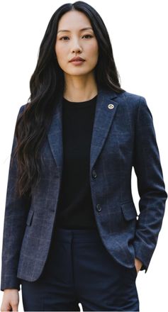 TruClothing Dames marineblauw op maat gemaakte geruite tweed blazer formeel jasje - TPSTZ-7