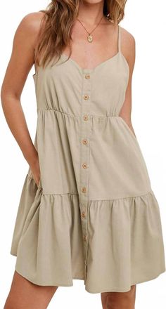 Wishlist Kami Button-Up Tiered Mini Dress In S. olive
