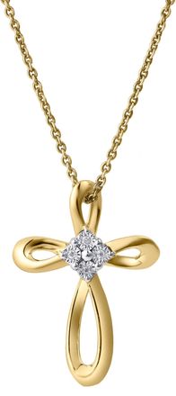 LuvMyJewelry Lightbound 0.02 Cts Natural Diamond Cross 14K Gold Pendant