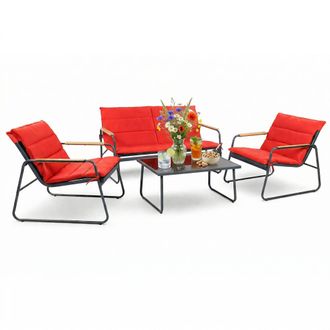 VCM 4 Piezas Conjunto De Muebles De Jard&iacute;n Grupo De Asientos Grupo De Comedor 1xmesa, 2x Sillas, 1x Sof&aacute; Mesa Dimensiones Aprox. Al. 41 X An. 74 X P. 45 C