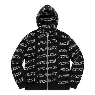 SUPREME Repeat Zip Up Hooded Sweatshirt Black White SUP-SS21-890