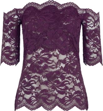 Paco Rabanne Overhemden, Dames, Paars, XS, Top met bloemenkant en blote schouders