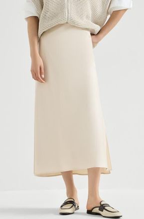 Brunello Cucinelli Satin cady fluid pencil skirt in Beige Silk at Nordstrom, Size 36 It