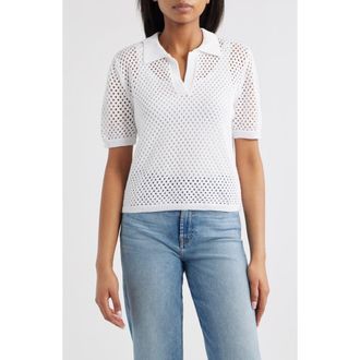 Beach Lunch Lounge Tae Short Sleeve Open Knit Polo Sweater in White at Nordstrom Rack, Size Medium