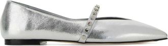 Alexander McQueen Zilver Metallic Pointed Ballerinas met Jewel - Dames - Ballerinas - Grijs - 37 1/2 EU - Schoenen