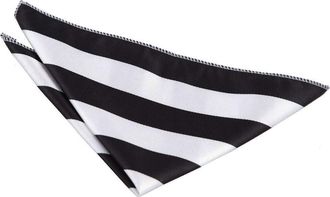 DQT Men Black Solid Plain Stripe Floral Paisley Polka Dot Tartan Pocket Square - Stripe Black & White