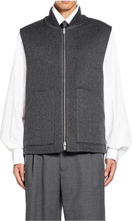 Lardini Grijze Wollen Vest met Geribbelde Kraag - Heren - Bodywarmers - Grijs - M - Wol - Jassen