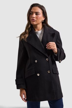 Wallis Mid Length Double Breasted Coat in Black at Nordstrom, Size 14