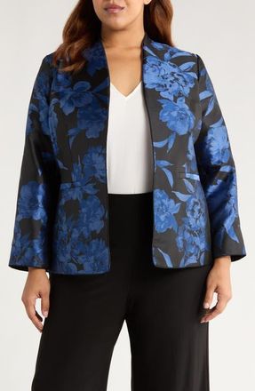 Kasper Floral Kissing Front Jacket in Blue Night Multi at Nordstrom, Size 24W