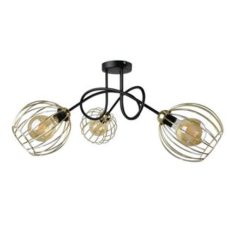 Netlighting Mig Multi Arm Semi Flush Ceiling Light Black Gold 70cm 3x E27