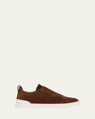 Ermenegildo Zegna Mens Suede Triple Stitch Sneakers
