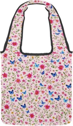 Generic Aesthetic Butterfly Reversible Canvas Shoulder Tote - Double-Sided Print, 12oz Cotton, 27cm Drop, Fold-Flat Bag for Travel, Shopping, Street Outings
