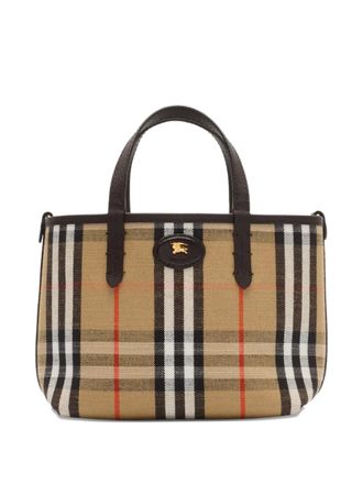 Burberry mini Bloomsbury reversible check tote bag - women - Calf Leather/Cotton/Viscose/Linen/Flax - OS - Brown