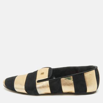 Carolina Herrera Black/gold Leather And Suede Smoking Slippers
