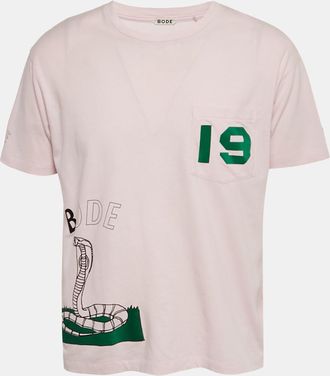 Bode Pink Printed Jersey Velvet Applique T-Shirt