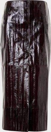 Akris Lacquered Eel Leather Slit Midi Pencil Skirt