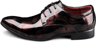 Generic Oxford Shoes for Men Lace Up Brogue Floral Round Toe Derby Shoes Vegan Leather Low Top Non Slip Rubber Sole Slip Resistant Prom(Red,10.5 UK)