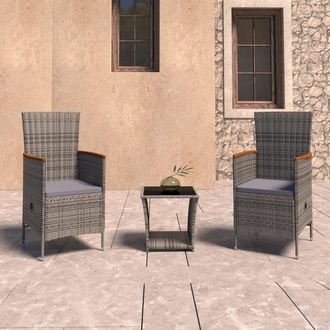 vidaXL Set De Muebles De Jard&iacute;n 3 Pzas Y Cojines Rat&aacute;n Sint&eacute;tico Gris Vidaxl