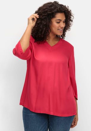 Sheego Longbluse SHEEGO, Damen, Gr. 40, pink (magenta), 100% Viskose, unifarben, V-Ausschnitt, Blusen Longbluse