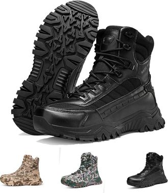 Generic Mens Leather Work Boots with Arch Support - Waterproof Anti-Puncture Hiking Shoes(Black-b,8.5)