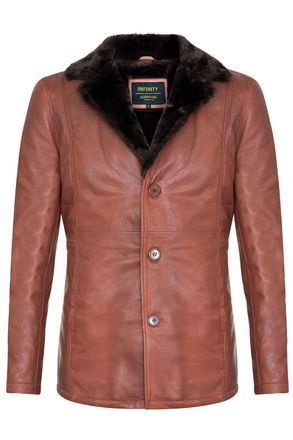 Infinity Leather Mens Reefer Blazer Jacket -Pablo - Brown Lamb Leather - Size X-Small