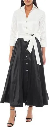 OLEG CASSINI Colorblock Taffeta Shirtdress in Black/White at Nordstrom Rack, Size Medium