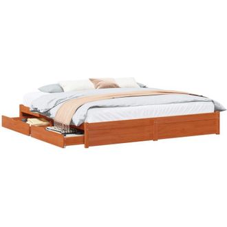 vidaXL Bed Frame with Drawer Wax Brown 180 x 200 cm Solid Pine Wood vidaXL