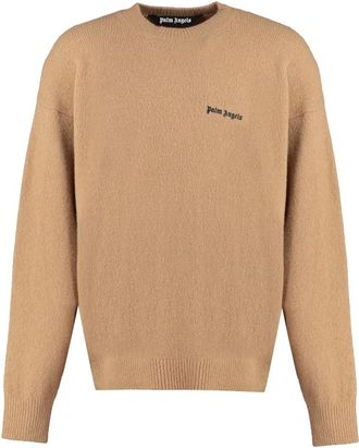 Palm Angels Logo Crew-Neck Sweater - Heren - Ronde hals truien - Bruin - XL - Wol - Truien & Vesten