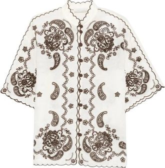 Zimmermann Geborduurde Mock Neck Shirt - Dames - Overhemden - Wit - M - Overhemden