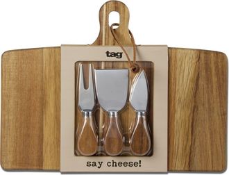Tag Long Acacia Wood Cheese Board Set with Stainless Steel Utensils in Beige at Nordstrom