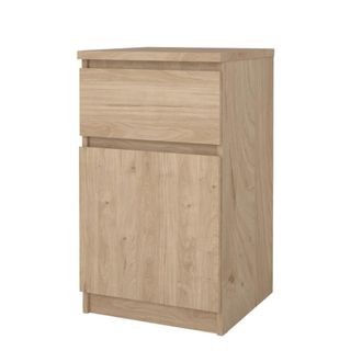 ebuy24 Mesita de noche naia puerta reversible 1 puerta 1 caj&oacute;n