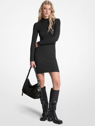 Michael Kors Ribbed Stretch Wool Mock Neck Dress