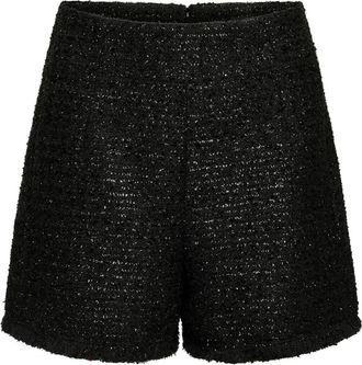 Bruuns Bazaar Zwarte Glitter Shorts met Achterrits - Dames - Bermuda - Zwart - S - Polyester - Korte Broeken