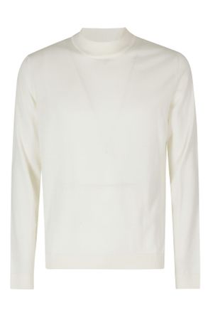 Roberto Collina White Slightly High-Neck Ribbed Merino Wool Turtleneck