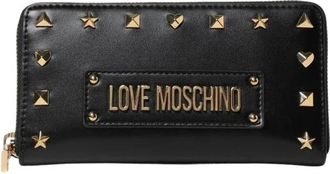 Love Moschino Accessoires, Dames, Zwart, ONE Size, Leer, Versierde Ritsportemonnee