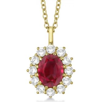 Allurez Oval Gemstone & Diamond Pendant Necklace 14k in Ruby,yellow Gold at Nordstrom, Size 18