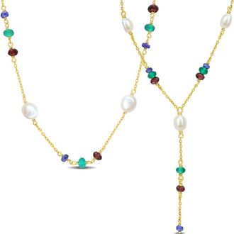 Delmar Blue Sapphire Garnet Lariat Necklace in Blue/Green/Garnet at Nordstrom Rack