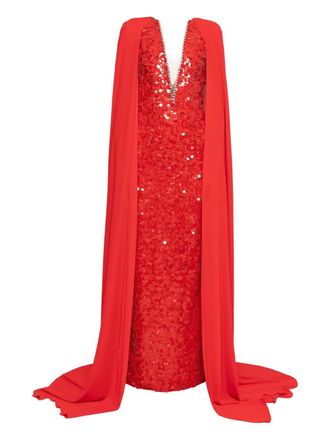 Nissa crystal-trim sequin maxi dress - women - Rayon/Nylon/Spandex/Elastane/Polyester - 40 - Red