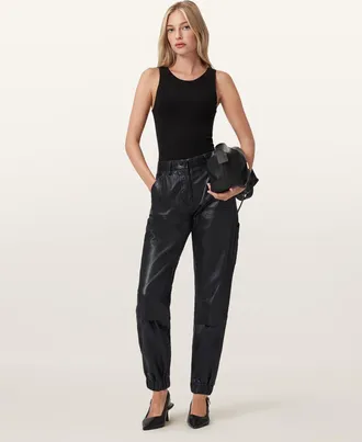 AllSaints Leather El Leather Carpenter Trousers, Size: UK 14/US 10