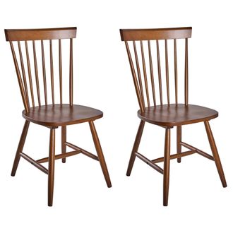 Beliani Conjunto De 2 Sillas De Comedor De Madera De Caucho R&uacute;stico Vintage Alto Con Respaldo Pintado Sala De Estar Marr&oacute;n Burges
