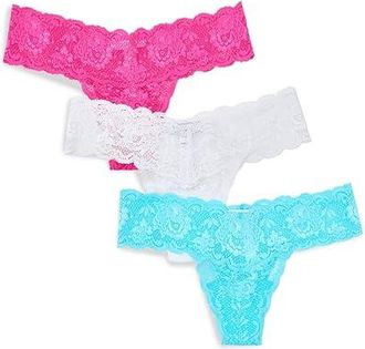 Cosabella Never Say Never 3 Pack Lowrider Thong Womens Underwear Rosa Caldo Tropica White, Cotton/Lace/Polyamide