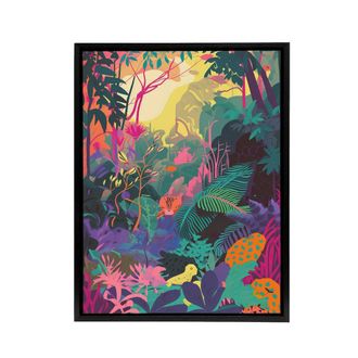 Artery8 Vibrant Tropical Rainforest Sunrise Framed Canvas Wall Art Print | Size: W24 x H32