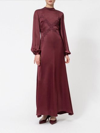Twinset Long Satin Ceremonial Gown with Embroidered Lace Inserts